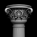 Classical Roman Column Featuring Ornate Carved Capital And Fluted Stone Shaft