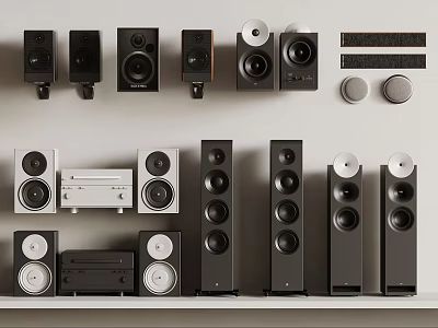 Different Styles of Audio Speakers and Home Sound System Components on 3d model