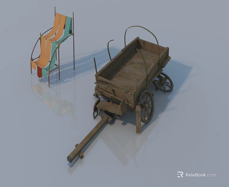 Colorful Playground Slide And Rustic Wooden Wagon With Wheels Design 3d model 