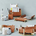 Stylish Leather Office Desk Organizers With Gold Frame And Stationery Storage