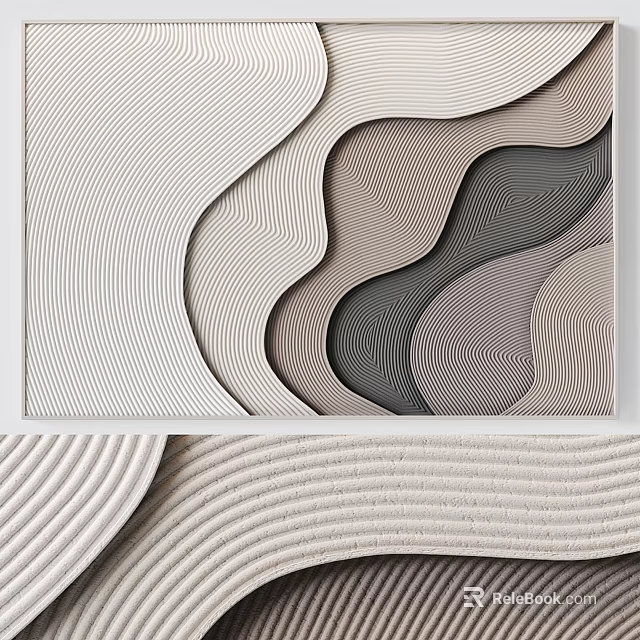 Abstract Painting With Wavy Textured Patterns In Neutral Beige And Gray Tones 3d model
