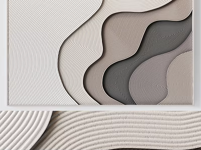 Abstract Painting With Wavy Textured Patterns In Neutral Beige And Gray Tones 3d model