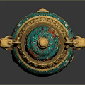 Ornamental Furniture Decorative Piece With Turquoise Gold Intricate Patterns And Lion Motifs