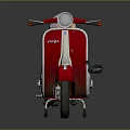 Classic Red and White Scooter With White Helmet on Green Seat and Chrome Details