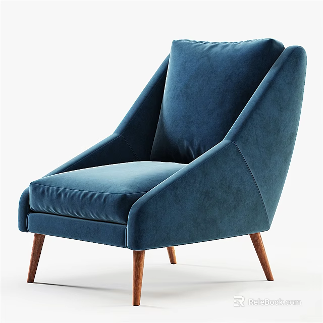 Elegant Blue Velvet Modern Armchair With Wooden Legs And Comfortable Design 3d model 