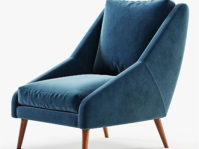 Elegant Blue Velvet Modern Armchair With Wooden Legs And Comfortable Design 3d model