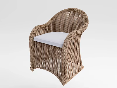 Comfortable Wicker Lounge Chair With White Cushion And Curved Armrest Design 3d model