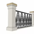 Building Exterior Wall Railing with Metal Ornate Floral Patterns and Light Colored Side Pillars