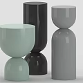 Modern Light Green Black and Gray Side Tables Cylindrical Shape with Smooth Surfaces 3d model