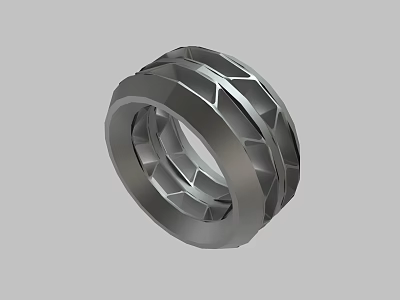 Gray Metal Mechanical Ring With Intricate Geometric Textured Surface Design 3d model