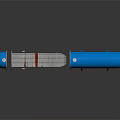 Blue Cylindrical Industrial Equipment With Silver Tubular Structure Red Rings And Blue Stands
