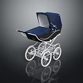 Classic Blue Baby Stroller With White Frame Wheels And Elegant Canopy Design