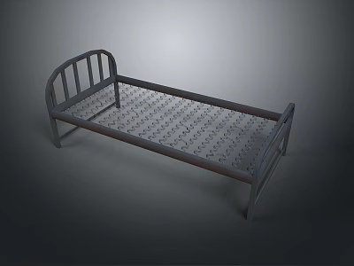 Simple Metal Single Bed With Grid Pattern Base And Curved Headboard 3d model