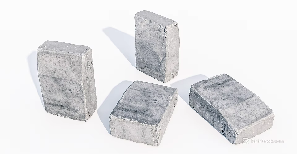Durable Gray Concrete Blocks Essential for Road Infrastructure Construction 3d model 