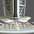 Iconic Sail Shaped Luxury Hotel Building With Glass Facade And Lawn Area