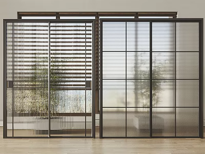 Modern Sliding Doors With Glass Grid Panels Metal Frame And Stylish Interior Design 3d model