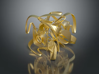 Modern Abstract Gold Metal Furniture With Curved Lines And Reflective Surface 3d model
