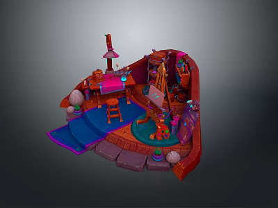 Fantasy Scenery With Colorful Structures Blue Steps And Orange Platform Decorative Elements 3d model