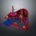Fantasy Scenery With Colorful Structures Blue Steps And Orange Platform Decorative Elements