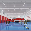 Spacious Party History Exhibition Hall With Red Banner White Columns And Blue Screen