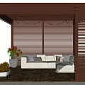 Cozy Semi Open Lounge Space With Wooden Slat Walls Sofa String Lights And Potted Plants