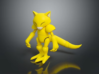 Yellow Fox Shaped Decorative Robot Toy Figure In Standing Pose With Reflective Surface 3d model