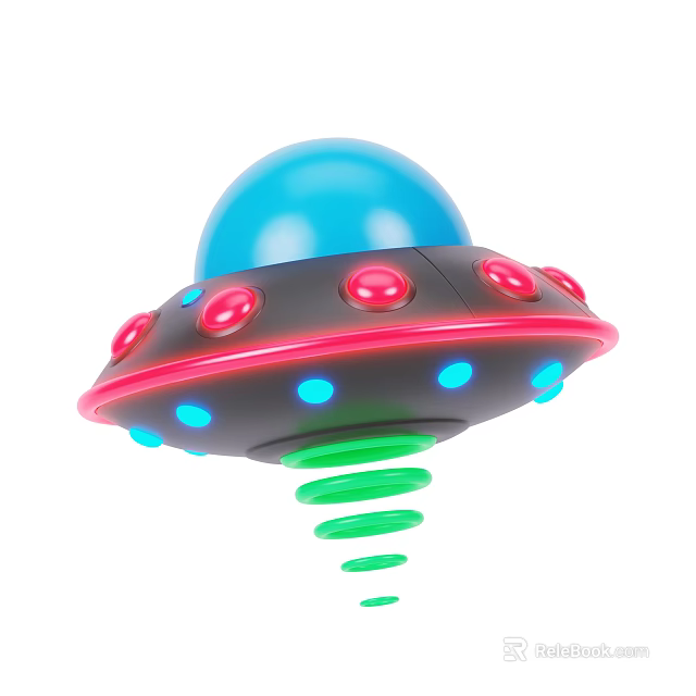 Toy Fighter Jet with Blue Dome Black Body and Colorful Lights on Green Spring 3d model 