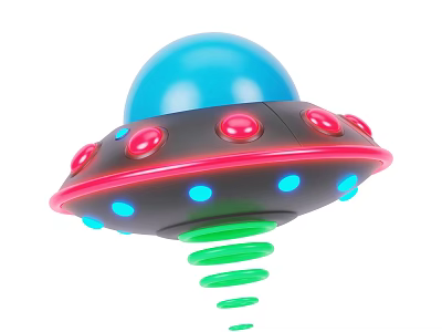 Toy Fighter Jet with Blue Dome Black Body and Colorful Lights on Green Spring 3d model