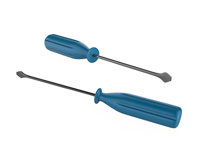 Two Flat Head Screwdrivers With Blue Handles Essential Hardware Tools 3d model