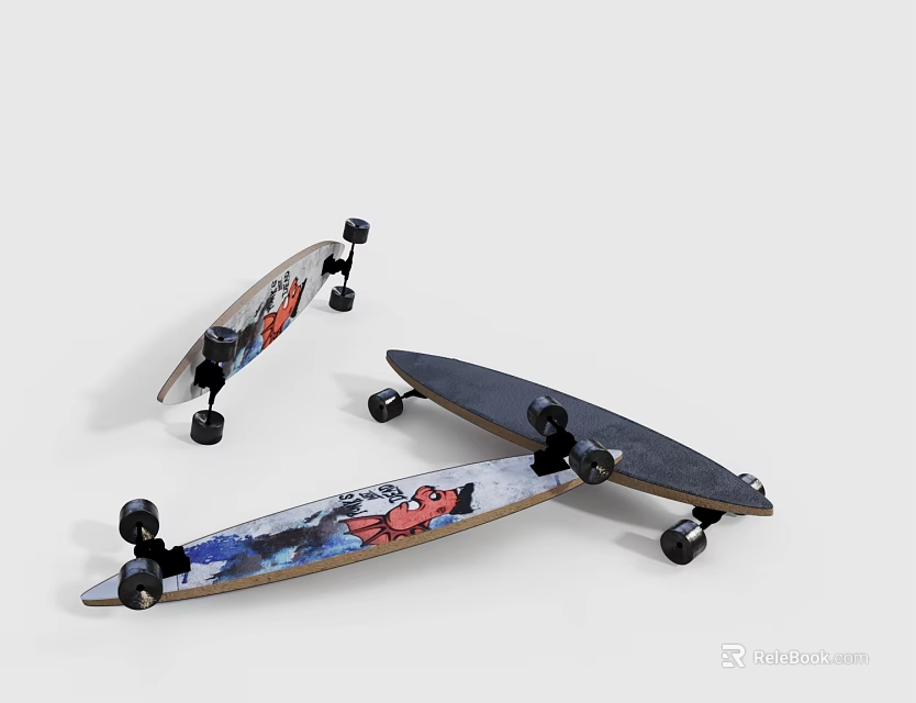 Sports Equipment Skateboards With Colorful Graphics Dark Decks And Sturdy Wheels 3d model 