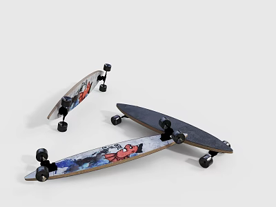 Sports Equipment Skateboards With Colorful Graphics Dark Decks And Sturdy Wheels 3d model