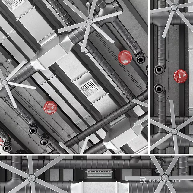 Industrial Metal Pipeline System With Interconnected Red Valves And Mechanical Structures 3d model