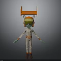Cartoon Character Figure With Green Skin White Spacesuit Orange Helmet And Goggles