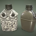 Camouflage Pattern Cover Canteen with Buttons and Green Metal Canteen with Chain