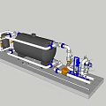 Industrial Equipment with Large Storage Tank Pipeline System Valves and Pumps on Base