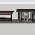 Traditional Chinese Garden Ornaments With Pergola Bench Decorative Screen And Landscape Painting Seats