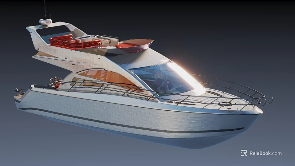 Modern Luxury Yacht Featuring Red Seats Transparent Windshield And Open Deck 3d model