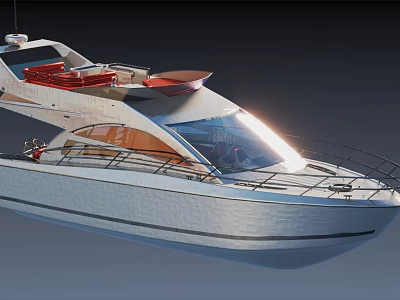 Modern Luxury Yacht Featuring Red Seats Transparent Windshield And Open Deck 3d model