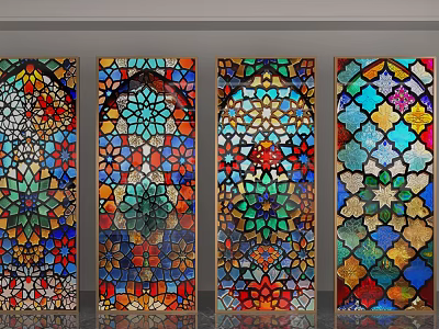 Colorful Stained Glass Partitions With Intricate Geometric Patterns For Interior Design 3d model