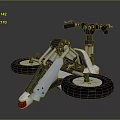 Futuristic Three Wheeled Motorcycle With White Black Body Mechanical Suspension And Handlebar Controls