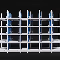 Blue Pipes in Industrial Interior with White Toilets and Sanitary Fixtures