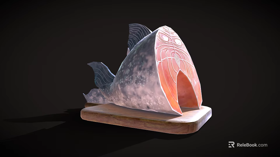 Fresh Fish Steak Showing Fine Meat Texture On Wooden Cutting Board 3d model 