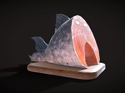 Fresh Fish Steak Showing Fine Meat Texture On Wooden Cutting Board 3d model