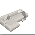 Modern Beige Sectional Sofa With Textured Fabric Pillows And Throw Blanket 3d model