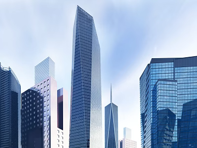 Modern Skyscrapers With Glass Facades Spire And City Skyline View 3d model