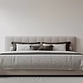 Modern Double Bed With Light Gray Headboard Multiple Pillows And Gray Bedspread 3d model