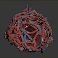 Red Decorative Sphere With Metallic Vine Design And Crystal Like Texture