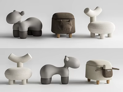 Cute Kids Animal Shaped Chairs With Soft Upholstery And Wooden Legs In Multiple Colors 3d model