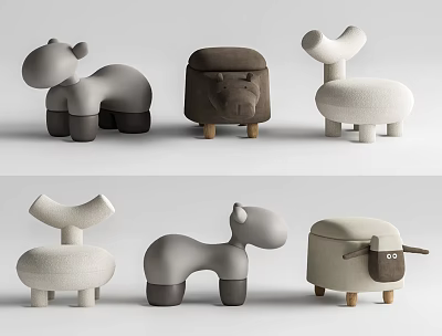 Cute Kids Animal Shaped Chairs With Soft Upholstery And Wooden Legs In Multiple Colors 3d model