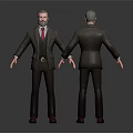 Male Characters in Dark Suits Front Back Views with Red Ties Brown Shoes Gray Background